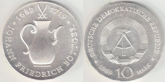 1969 East Germany silver 10 Mark (Boettger) Unc A002903